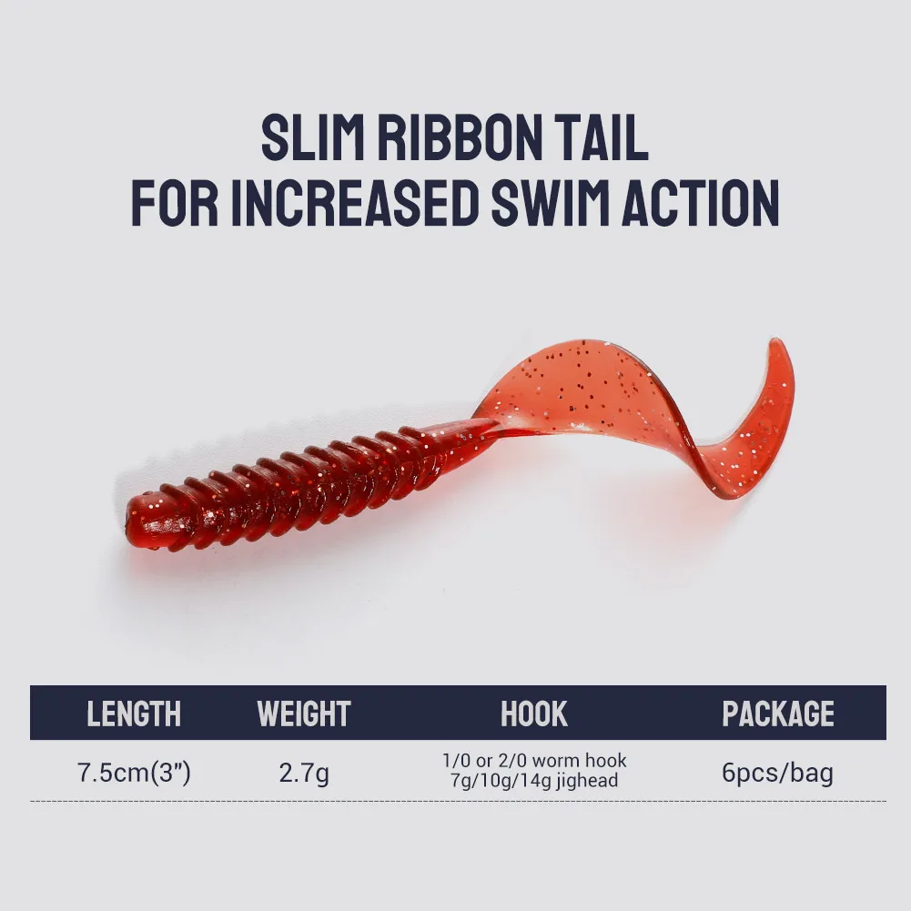 Noeby Soft Lure Worm Bait 7.5cm 2.7g Curly Grub Ribbed Silicone Bait Wobblers Rubber Swimbait Pike Perch Bass Fishing Tackle