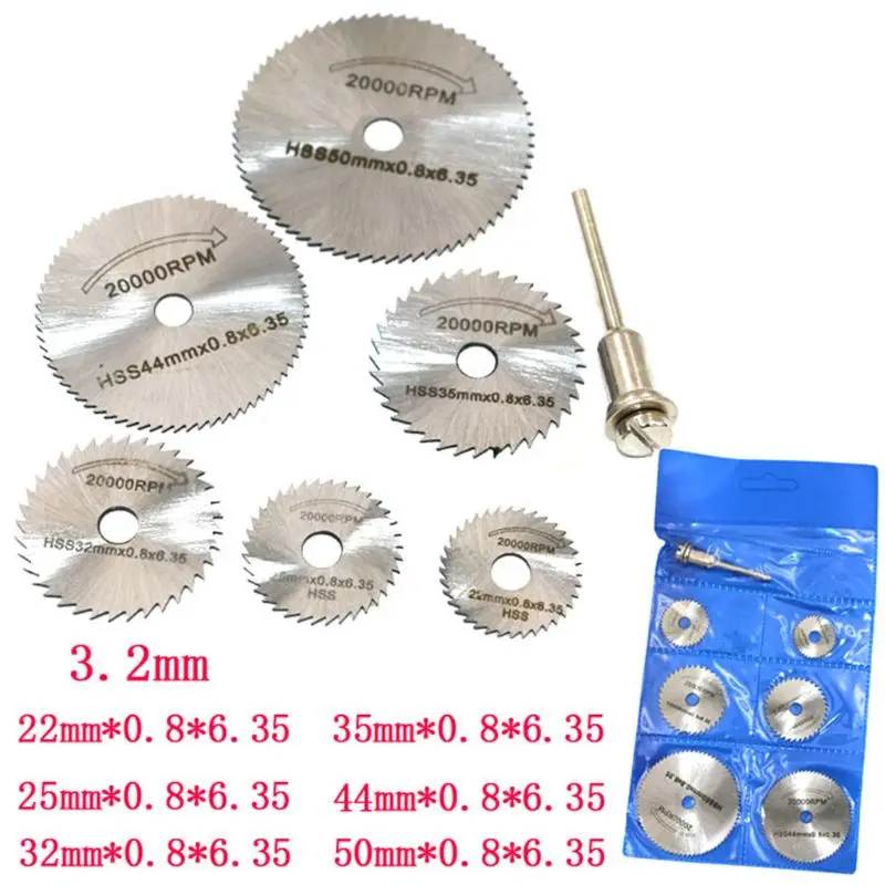 7pcs/set Mini High Speed Steel Saw Web Circular Rotary Cutting Blade Wheel Discs  Dropshipping