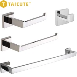 TAICUT Chrome Bathroom Accessories Sets Towel Holder Bar Rack Hooks Wall Mount Toilet Paper Roll Holder Coat Hanger Hardware