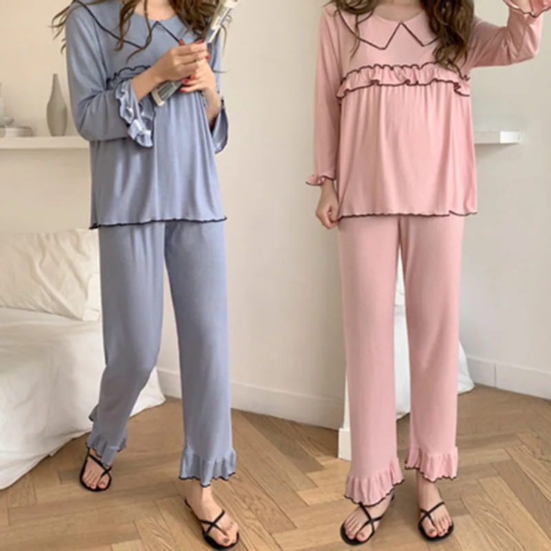 Maternity Pajamas And Postpartum Nursing Suits Breastfeeding During Pregnancy Long-Sleeved Home Clothes Tops + Pants Suits