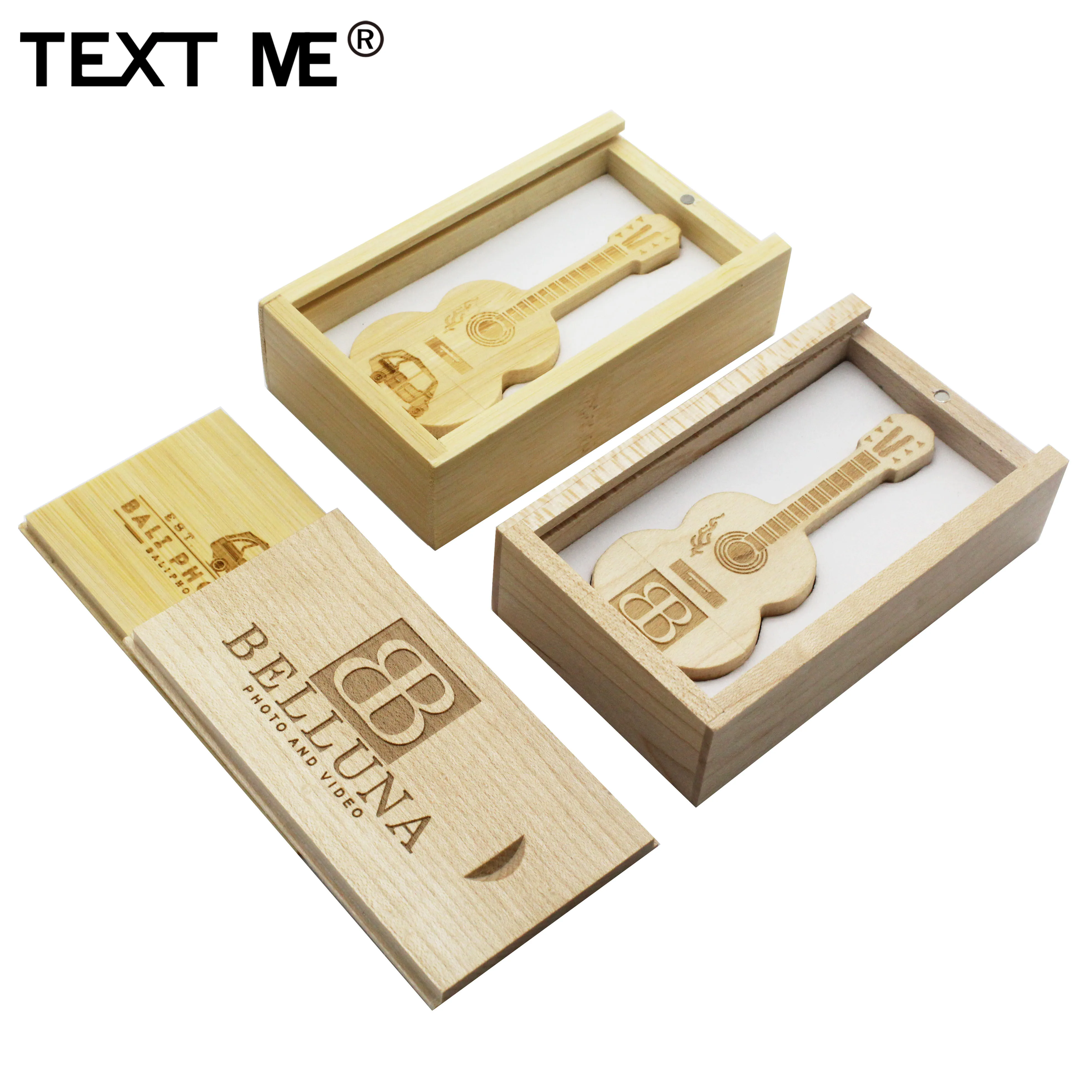 

TEXT ME maple wood bamboo guitar+box LOGO usb flash drive 4GB 8GB 16GB 32GB 64GB usb2.0 photography gift pendrive