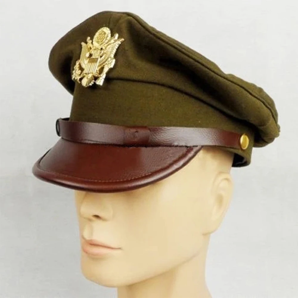 WWII WW2 US ARMY OFFICER WIDE BRIM EAGLE BADGE HAT CAP WORLD WAR II SOLDIER MILITARY WAR REENACTMENTS EQUIPMENT