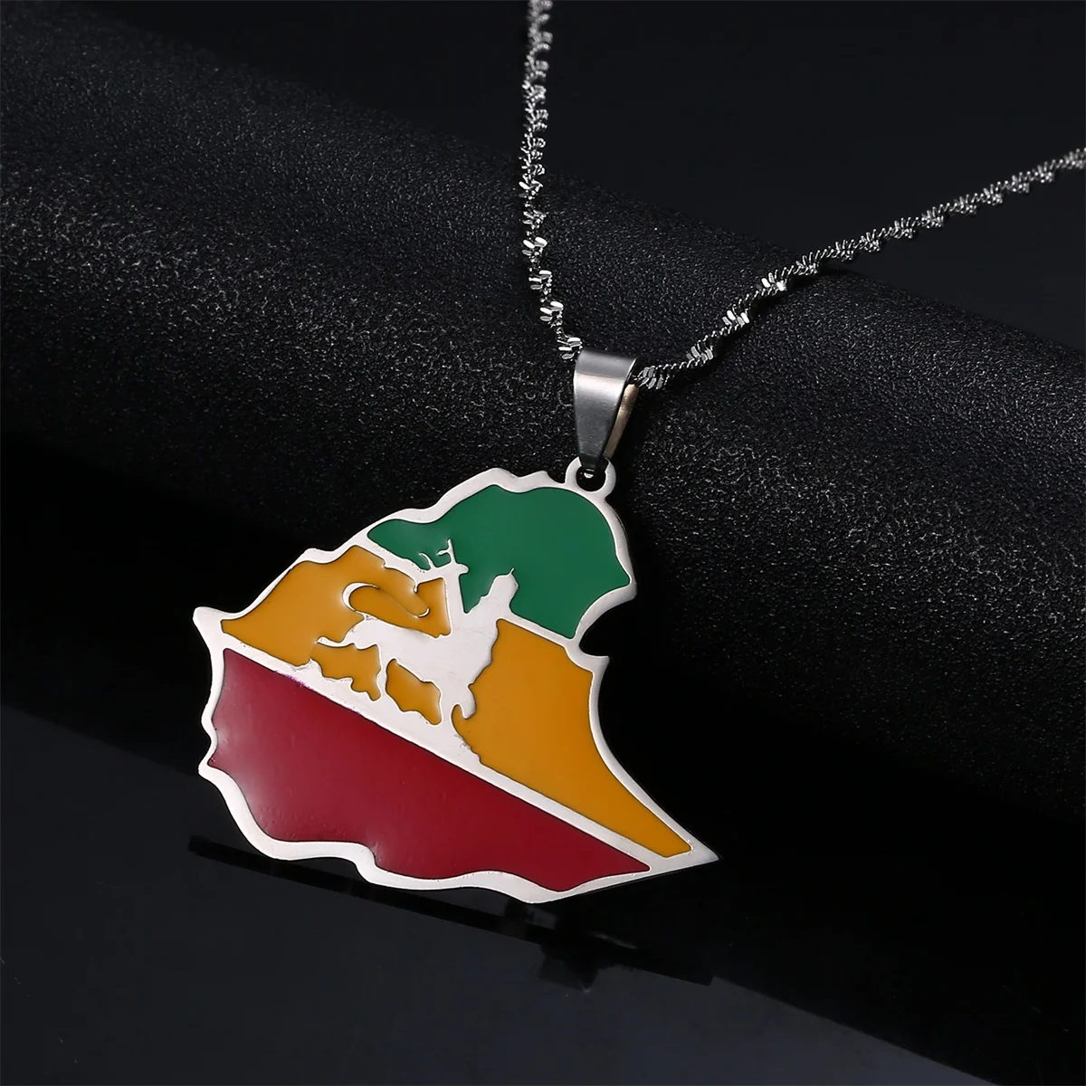 Stainless Steel Ethiopian Flag Lion Map Pendant Necklace Women Men Trendy Ethiopia Lion Chain Jewelry