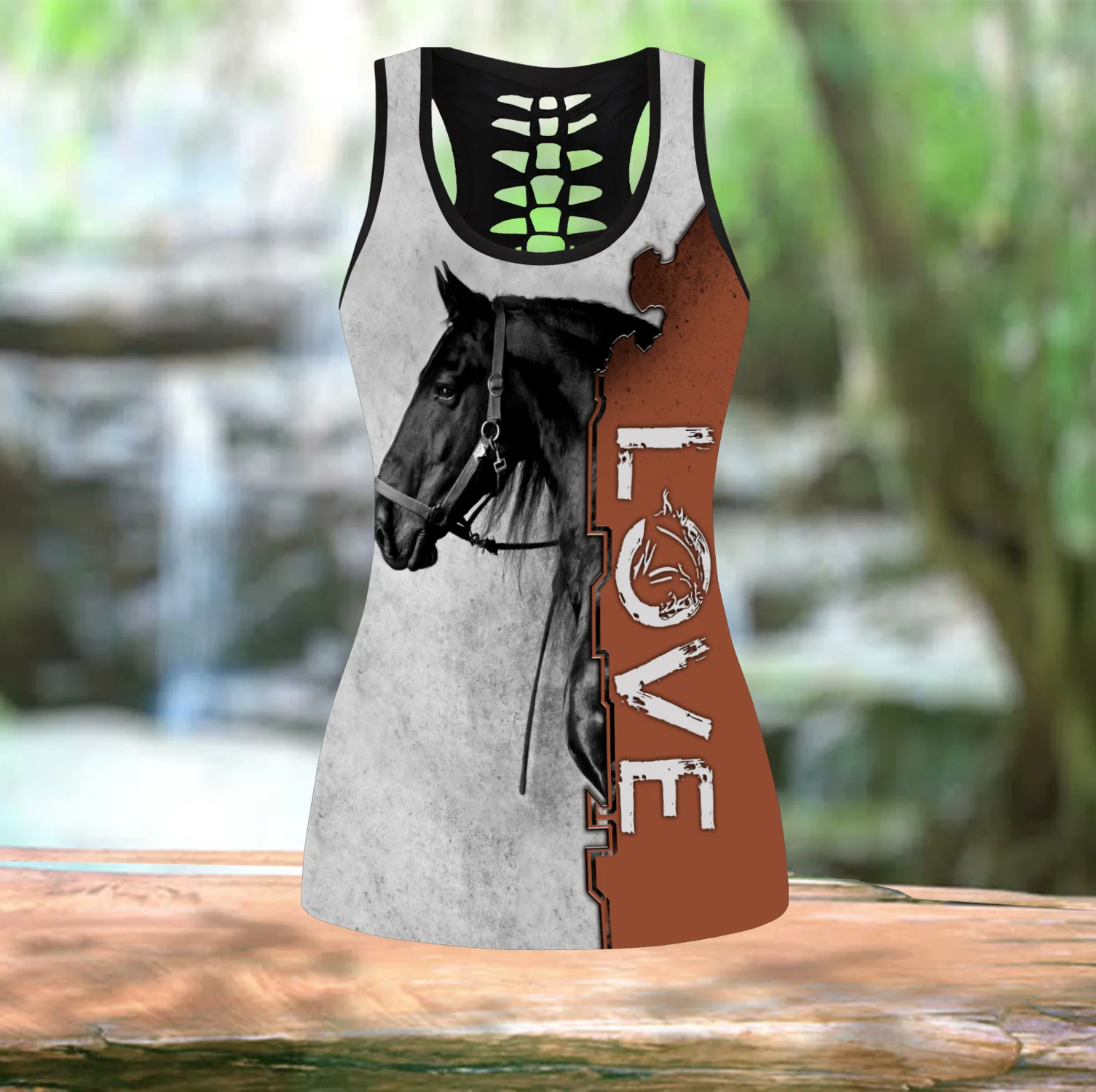 美しい愛の馬 3D オールオーバープリント中空タンクトップ & レギンスセットフィットネス女性全身レギンスランニングパンツ DDK69