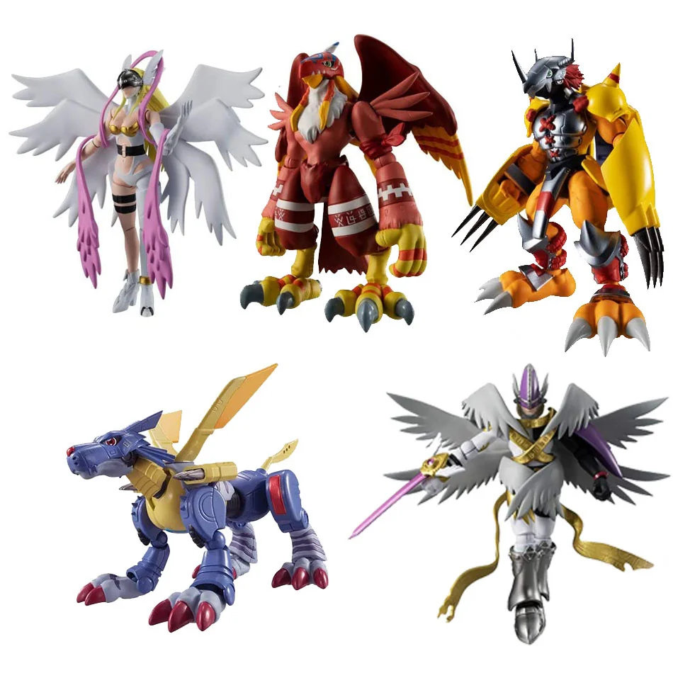 

Bandai Digimon Adventure Anime Action Figures Metal Garurumon Angemon Angewomon Omegamon Zudomon Kids Toys Doll Collection Gifts