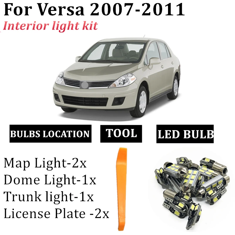 

7x Автомобильный светодиодный Интерьер Карта Купол светильник комплект подходит для 2007 2008 2009 2010 2011 Nissan Versa багажник номерной знак лампа