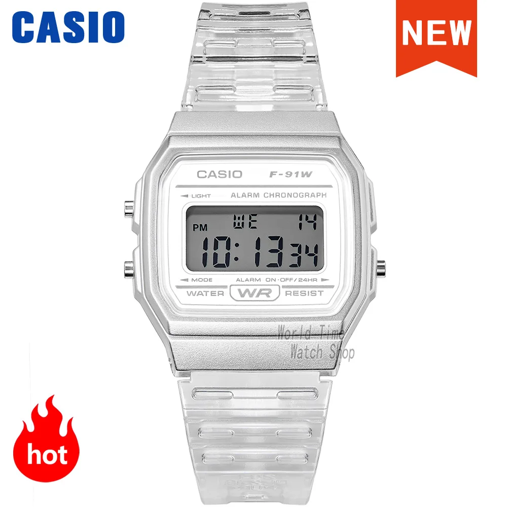 Casio Men Women Watches Casual Transparent LED Digital Sport Watch Lover\'s Gift Clock Waterproof Children Kid\'s Wristwatch F-91W