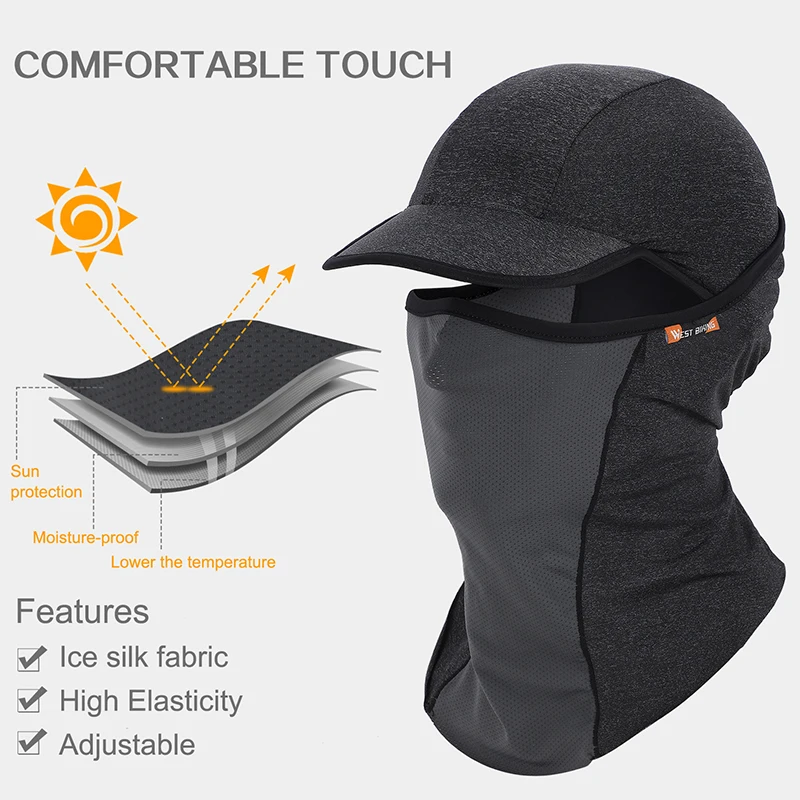 WEST BIKING Summer Cycling Full Face Mask Balaclava Cool Ice Silk Breathable UV Protection Sports Mask Camping Hiking Bike Cap