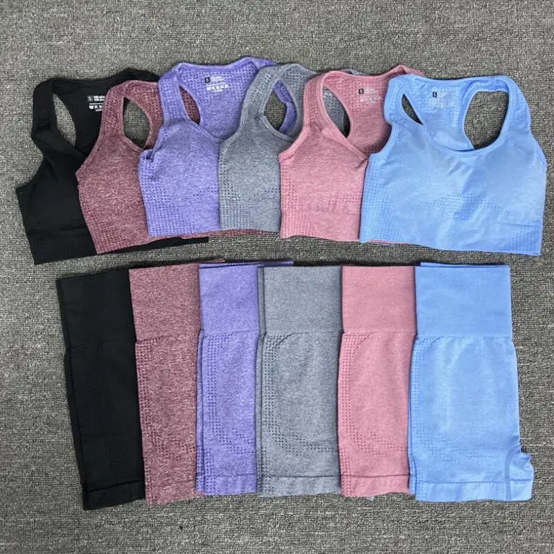 New style 2pcs/set Women Seamless Leggings Yoga Set Gym Clothes Sports Bra Fitness Top High Waist Sports Suits sports shorts+bra