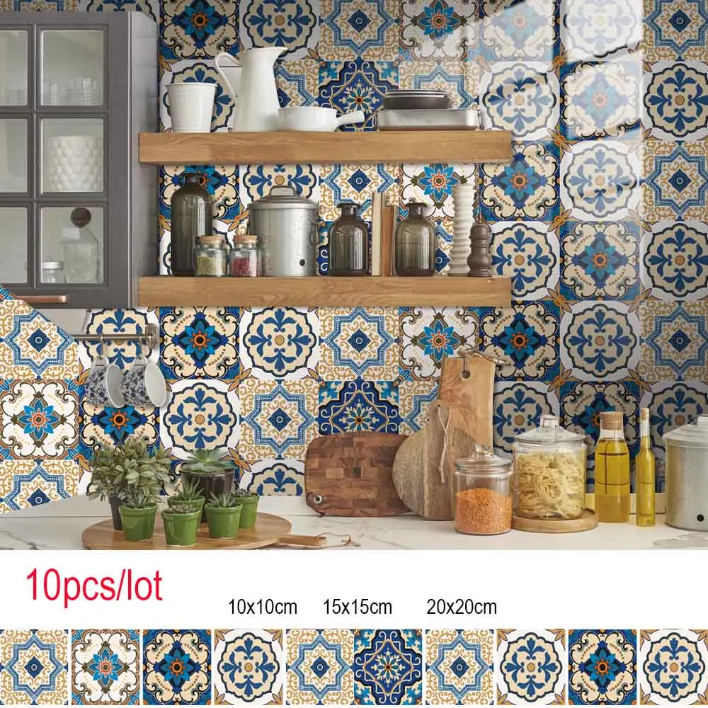 10pcs 3D Peel and Stickers Tile Kitchen Decal Water Proof Oil Proof Kitchen Back Splash Tile Stickers Home Decoration Wallpaper