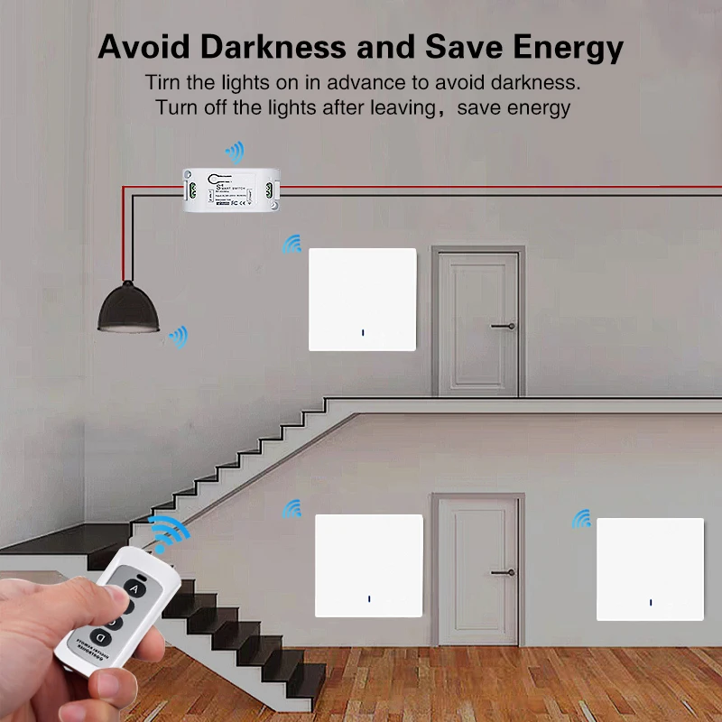 UBARO 433Mhz RF Wireless Remote Switch Module Breaker For Light On/Off  Plastic Panel Led Indicator Controller  Ac90-250V 10A