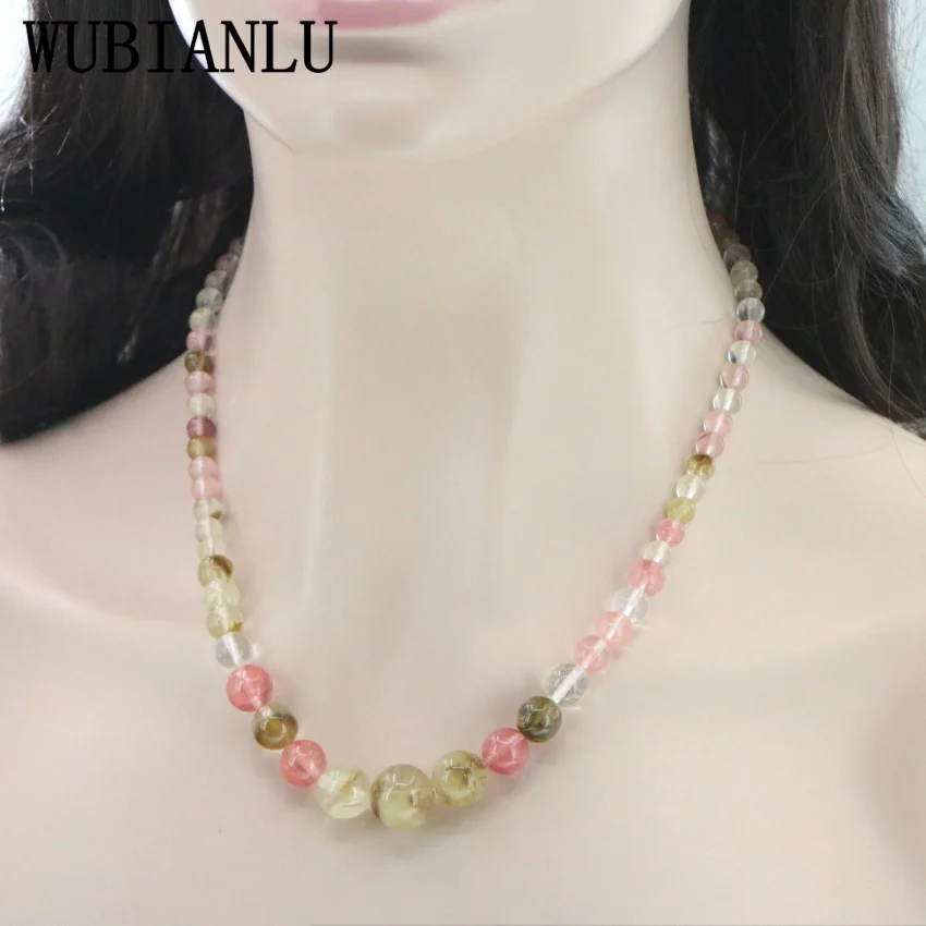 

WUBIANLU Fashion 6-14mm Watermelon Tourmaline Gems Round Bead Necklace Women In Choker Necklaces Energy Jewelry Wholesale JT5408