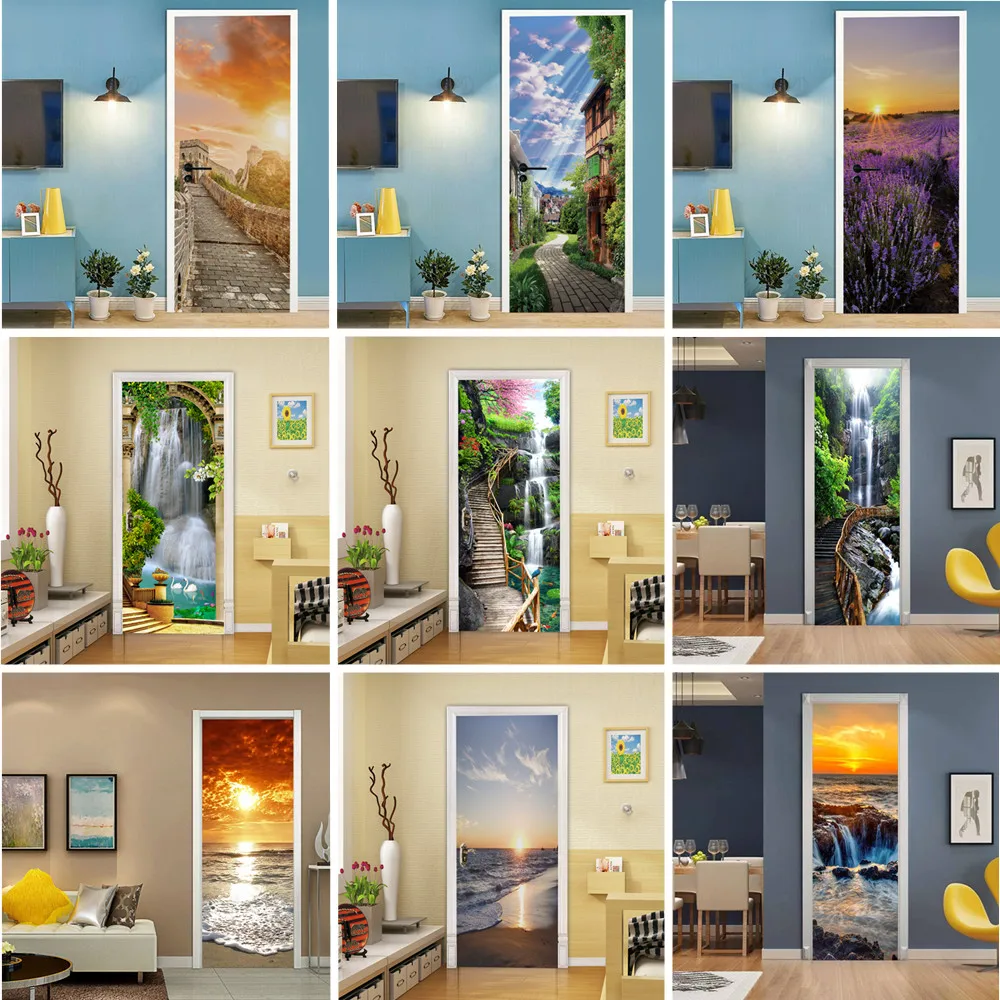 Self Adhesive Home Door Landscape 3D Decor Renovation Diy Mural  Art Decal Sticker PVC Wallpaper Print Picture for Living Room