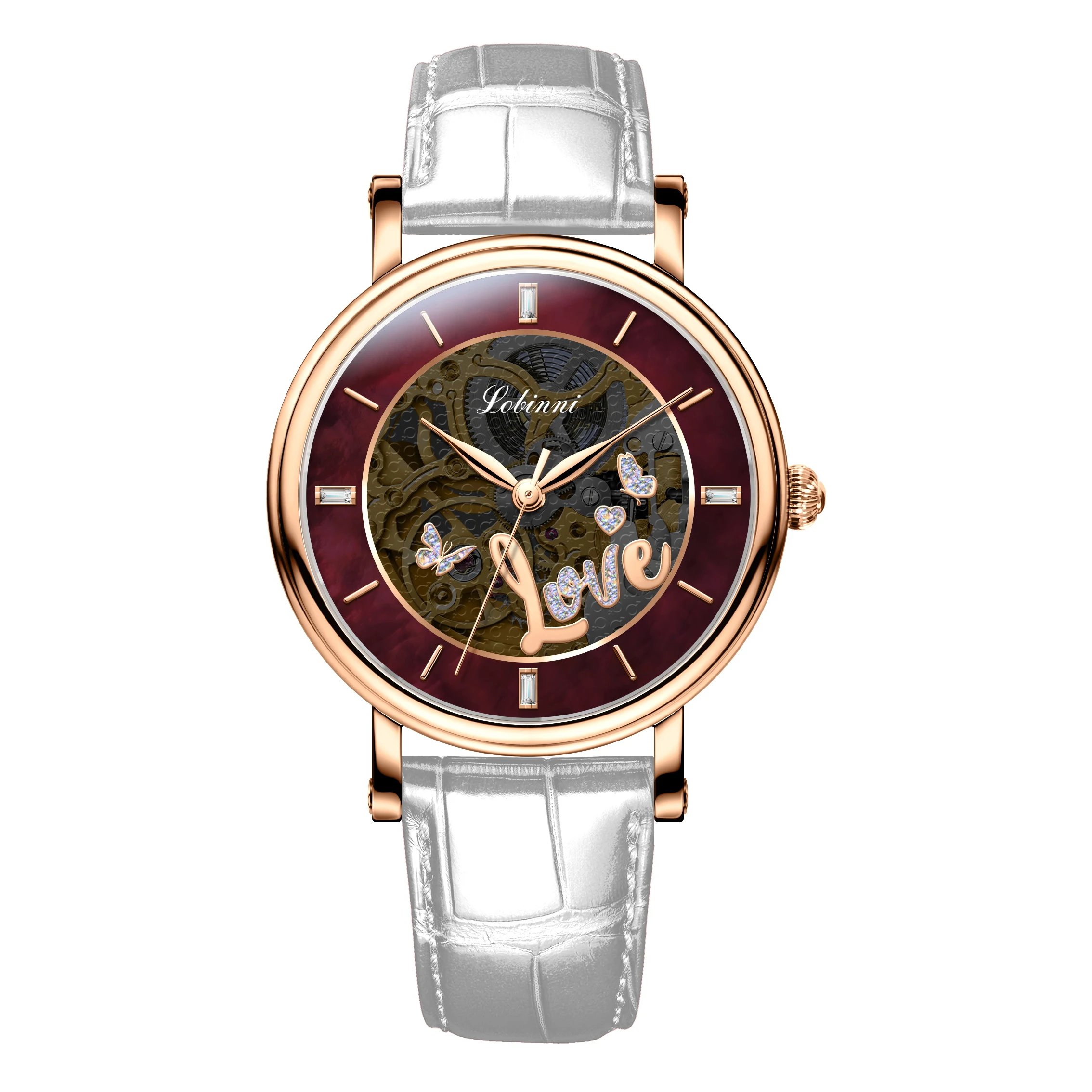 LOBINNI Ladies Automatic Watches Women Wrist Watch Luxury Meachanical WristWatch Waterproof Austria Crystal Sapphire Skeleton