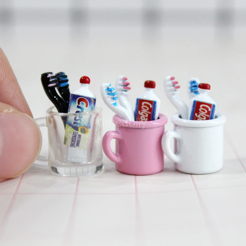 Cute dollhouse miniature mini cup toothpaste toothbrush forOB11 blyth barbies pullip 1/6 1/12 doll furniture accessories toy