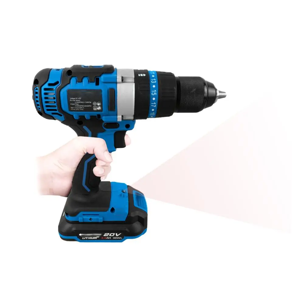 Bodewtech BT372 Electric Screwdriver Cordless Hammer Drill  20-Volt DC Lithium-Ion Battery 1/2-Inch 2-Speed