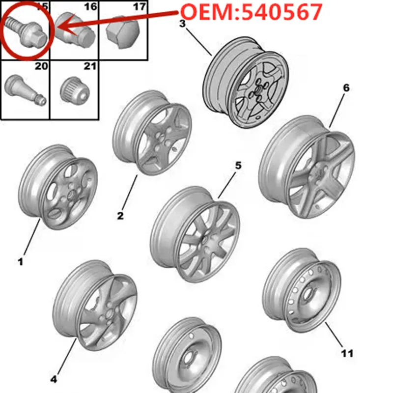 Suitable for Peugeot 206 207 307 308 407 607CC SW 3008 RCZ Citroen DS C4 C5 C6 wheel bolts wheel hub screws  540567 Tire screw