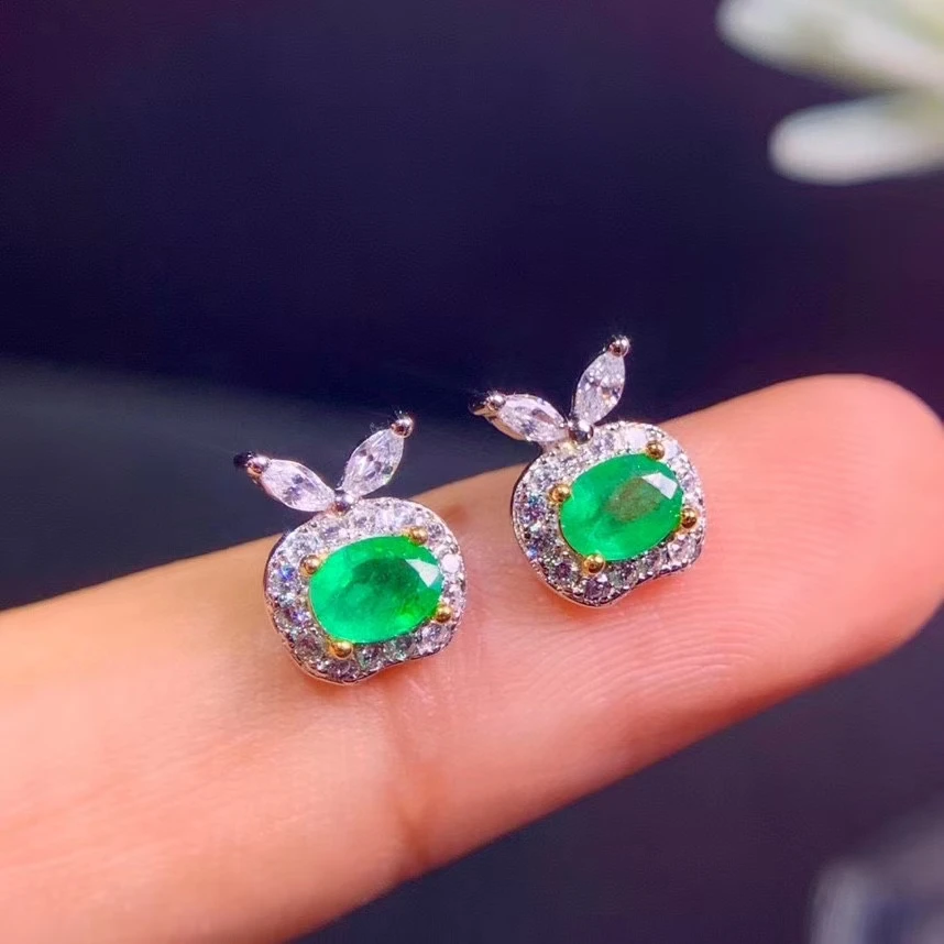 

KJJEAXCMY 925 sterling silver inlaid natural emerald earrings new classic ladies ear stud support test hot selling