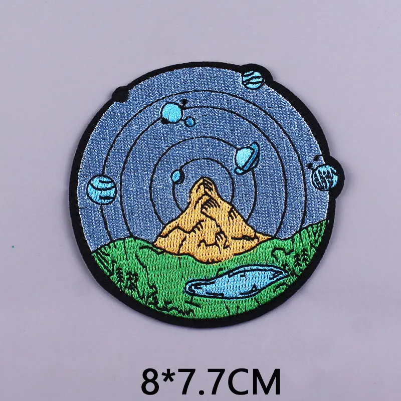 Scenery Patch Sun Mountain Iron On Patches For Clothes Round Patch Embroidered Patches For Clothing Ironing Stickers Van Gogh