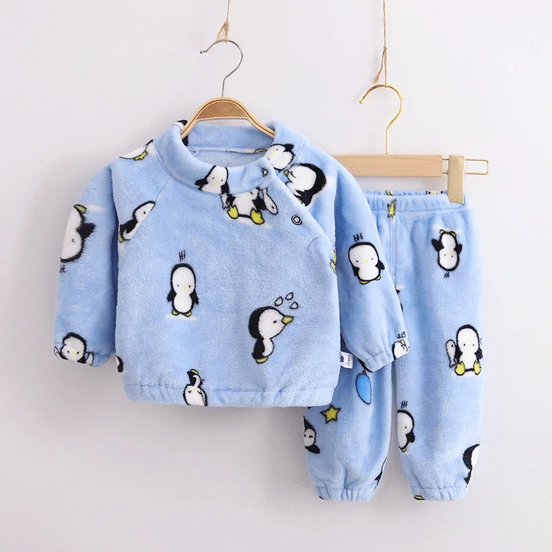 Coral Fleece Kids pijamas Homewear Boys Girls Winter Children Fleece Pajamas Set Warm Flannel Baby Sleepwear Girl Boy