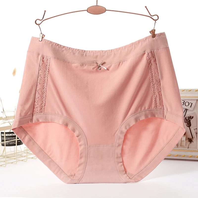 140KG Plus Size Women\'s Modal Cotton Panties High Waist Female Breathable Intimates Underpants Sexy Sequined Bowknot Knickers