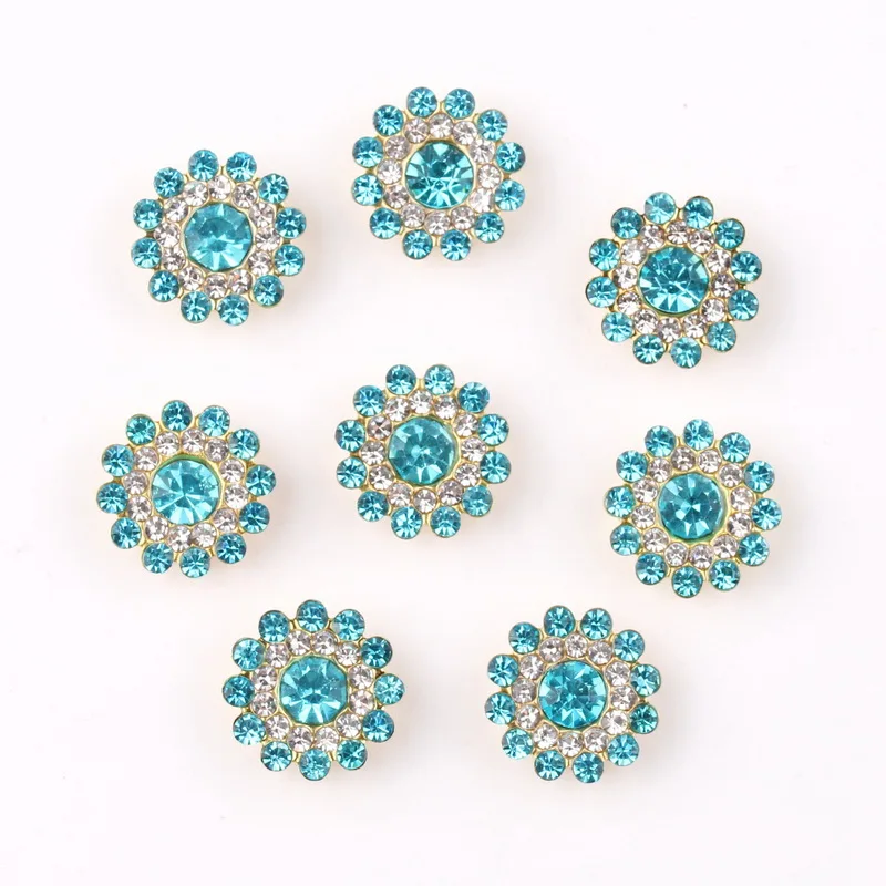 14mm Blumenförmige runde Glaskristall-Strasssteine mit goldener Basis, flache Rückseite zum Aufnähen, Strassperlen, DIY-Verzierung – Detail 11