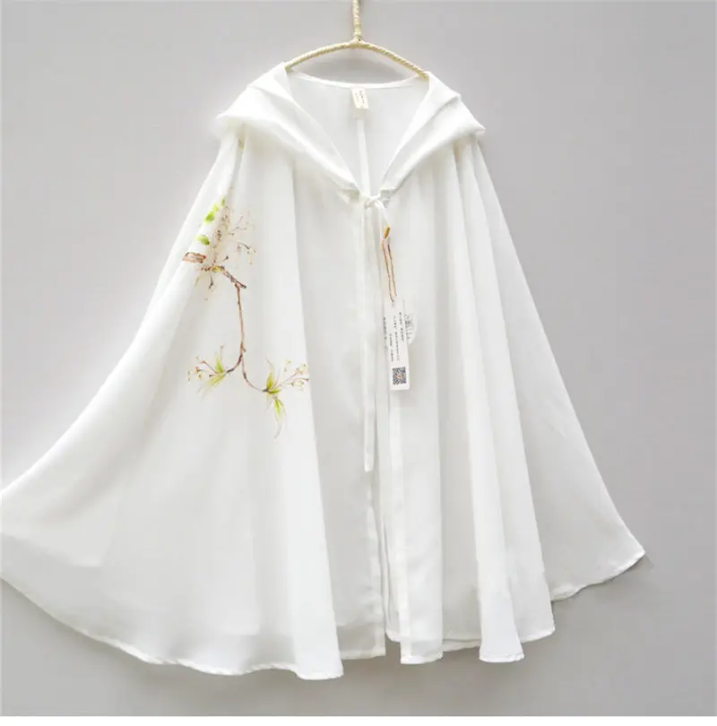 2021 Cloak Women's Summer Short Antique Coat Chinese Chiffon Sunscreen Clothes Retro Outing Shawl Hanfu Female Cape Tops zh764