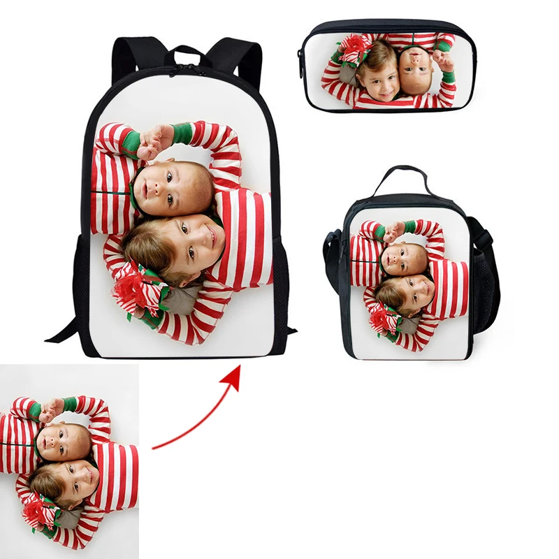 Student Bag Color Pattern Custom Zipper Backpack Diagonal Bag Pen Bag Three-piece Set Christmas Present Large-capacity Daily