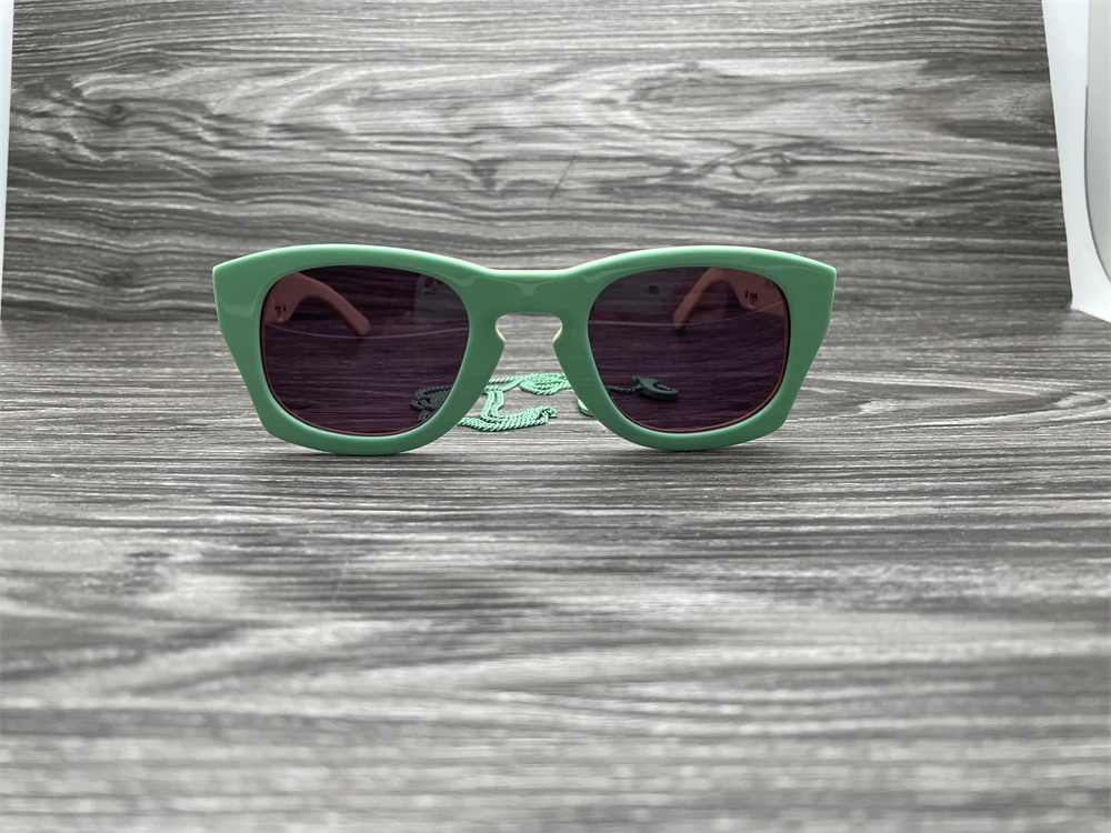 Mint Green Acetate Weird Rectangular Sunglasses For Women With Masking Chain Small Face Sunglasses Female Eyewear Oculos UV400