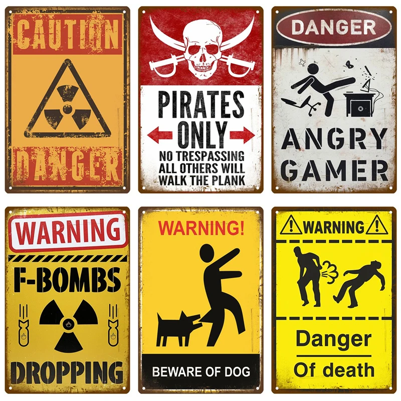 Danger Retro Tin Sign Poster Vintage Wall Poster Metal Sign Decorative Wall Plate Kitchen Plaque Metal Vintage Decor Accessories