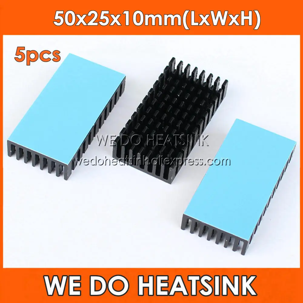 

WE DO HEATSINK 5pcs 50x25x10mm Heatsink Aluminum Black Anodize Heat Sink Cooler With Blue Thermal Pad