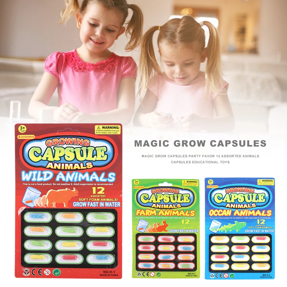 Magic Grow Capsules Party Favor 12 Assorted Animals Capsules Educational Toys