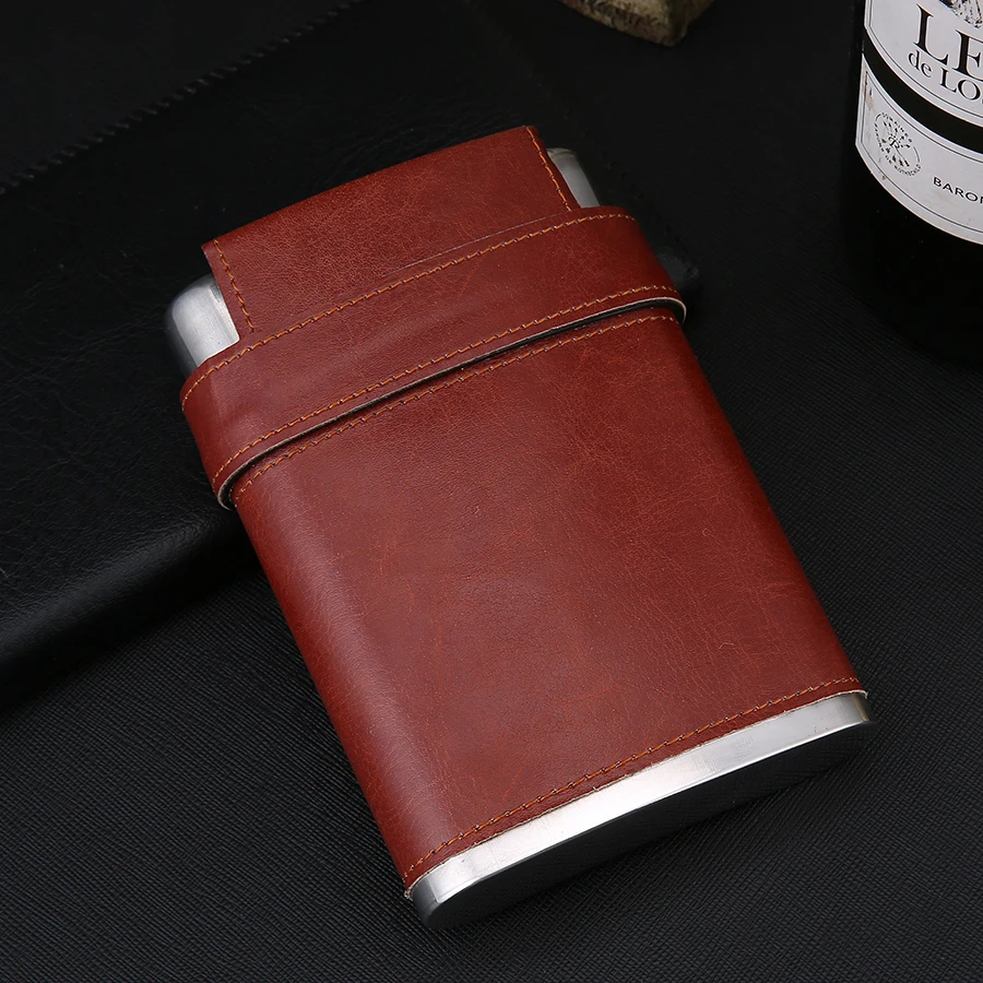 Leather Hip Flask A Bottle Of Whiskey Original Pockets Liquor Patches Groomsman Gifts 8OZ Flask For Alcohol  Stainless Steel