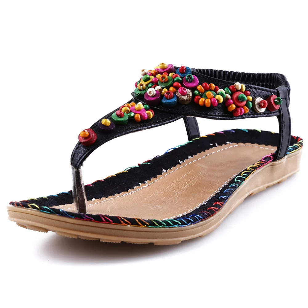 2024 Bohemian Women Sandals Beaded Slippers Summer Beach Sandals Women Flip Flops Ladies Flat Sandals Shoes