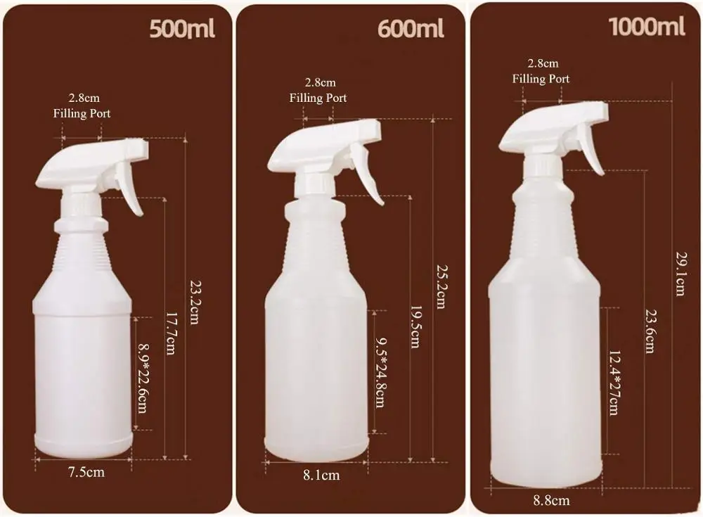 Artracyse Empty Spray Bottles 500/600/1000ml Adjustable Spray Head Mist Plastic Spray Bottle for Cleaning Solutions Gardening