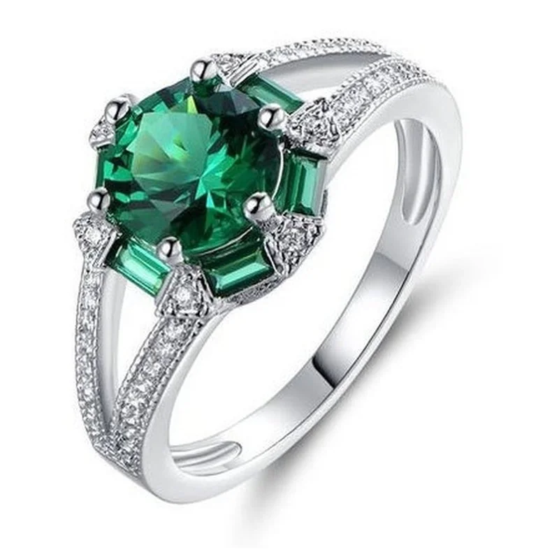 Fashion luxury inlaid Emerald Round creative women's wedding engagement ring anniversary gift