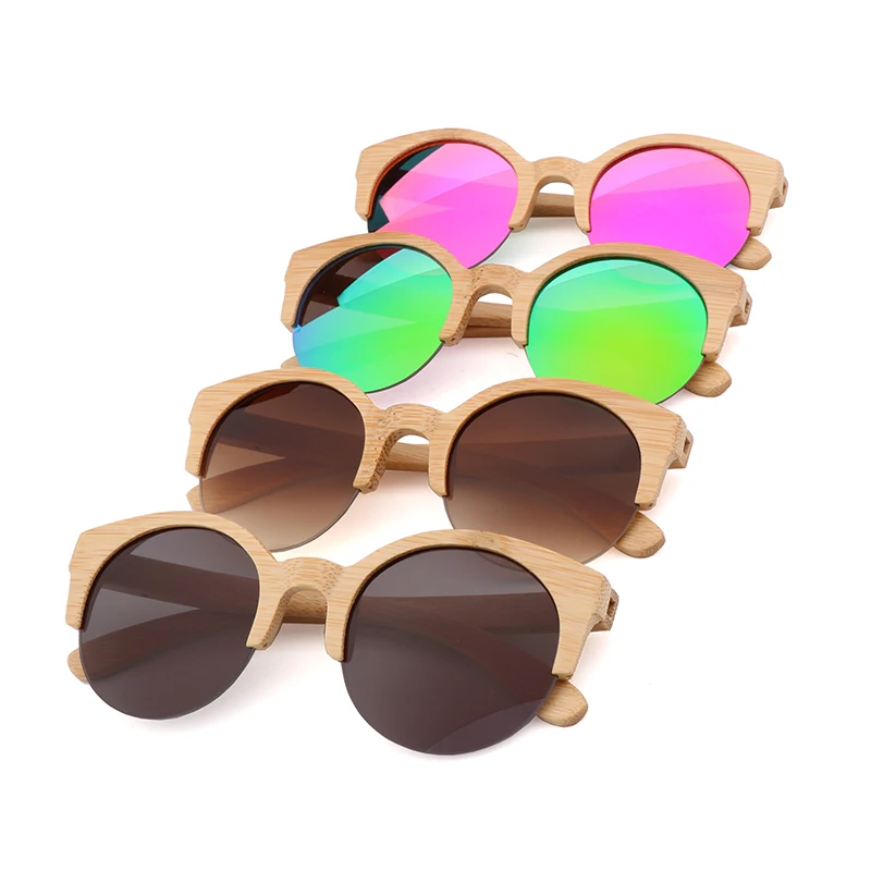 New Natural Bamboo And Wood Sunglasses Women UV 400 Cycling sunglasses Customized  Logo Gift Box Suitable For Female Man Marques