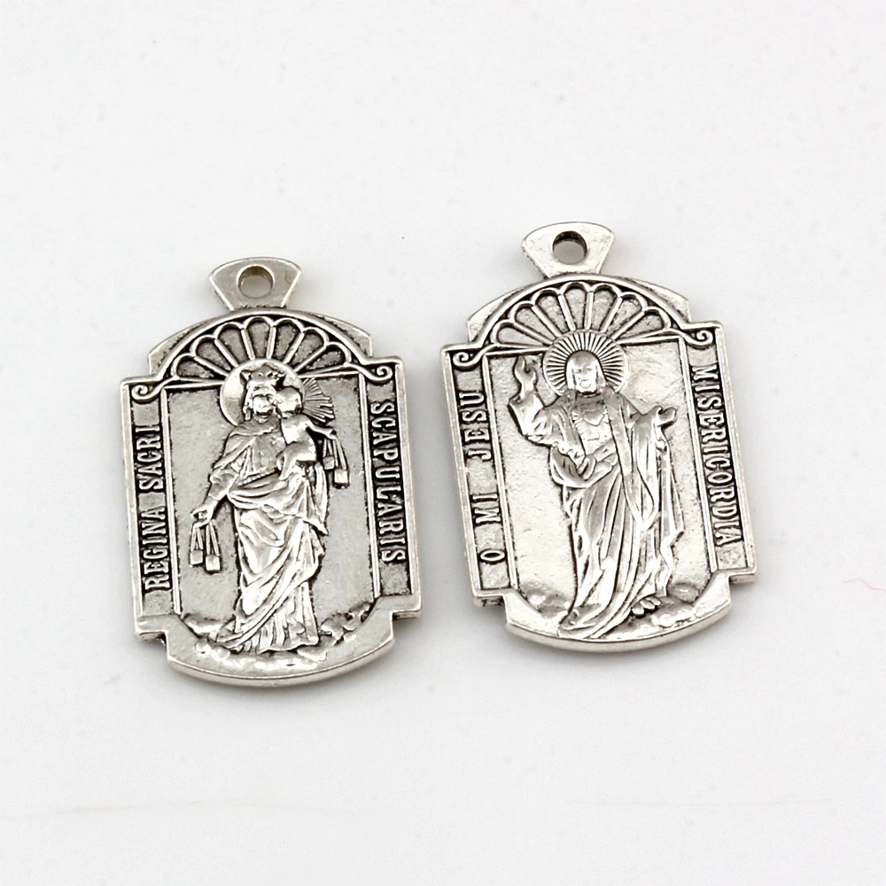 5Pcs  Alloy Fashion O Mi  Jesus Misericordia Medal Religion Charms Pendants For Jewelry Making Findings