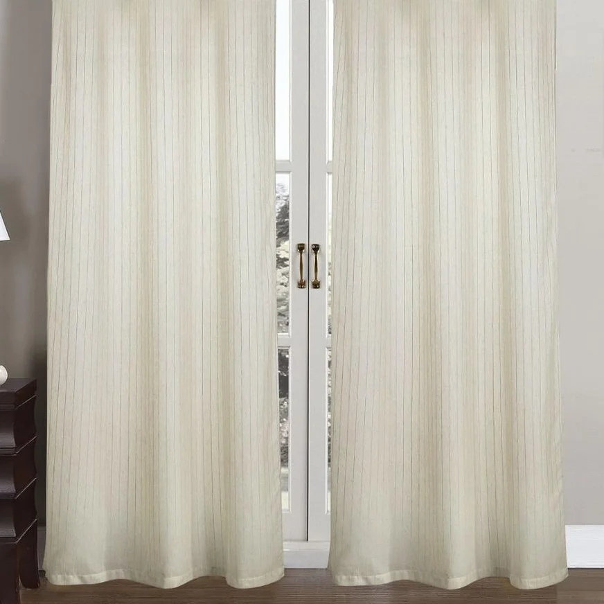 Nature Linen Retro Stripe White Home Decorative European Style Sheer Window Curtain Rod Pocket Grommet for Living Room Bedroom