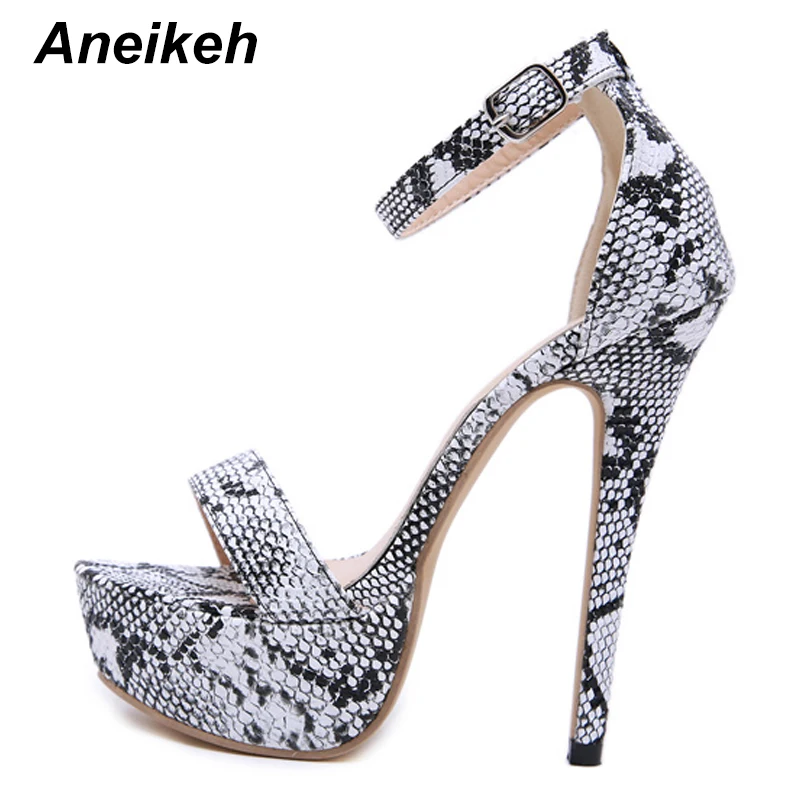 Aneikeh 2024 Fashion PU Serpentine Gladiator Shoes Woman Peep Toe Thin High Heels Sandals Cover Heel Nightclub Party Pumps Shoe