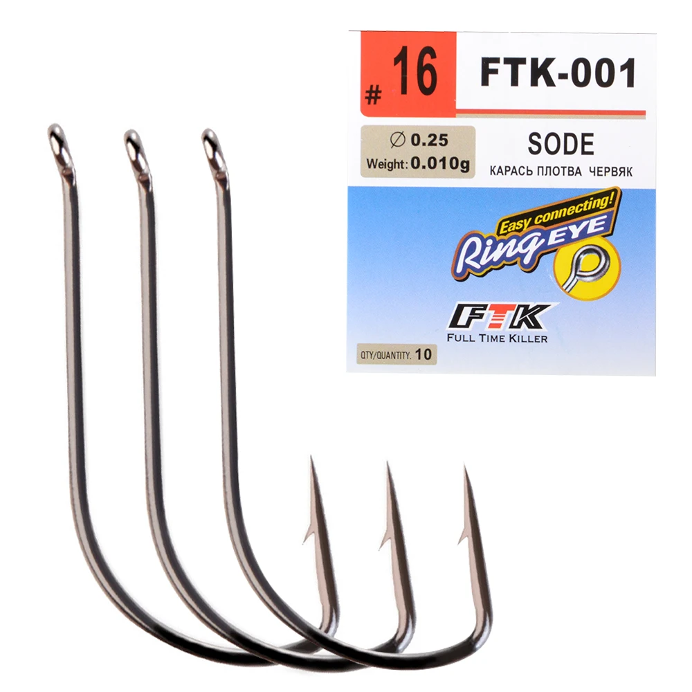 FTK 8-10pcs SODE High Carbon Steel Fishing Hook With Ring 5#-16# Carp Fishhooks Shape Barbed Hook Eye Fishing Tackle