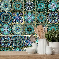 10pcs Mandala Pattern Matte Tile Floor Sticker Transfers Covers Wear-resisting Vinyl Wallpaper Kitchen Bathroom Table Wall Decor