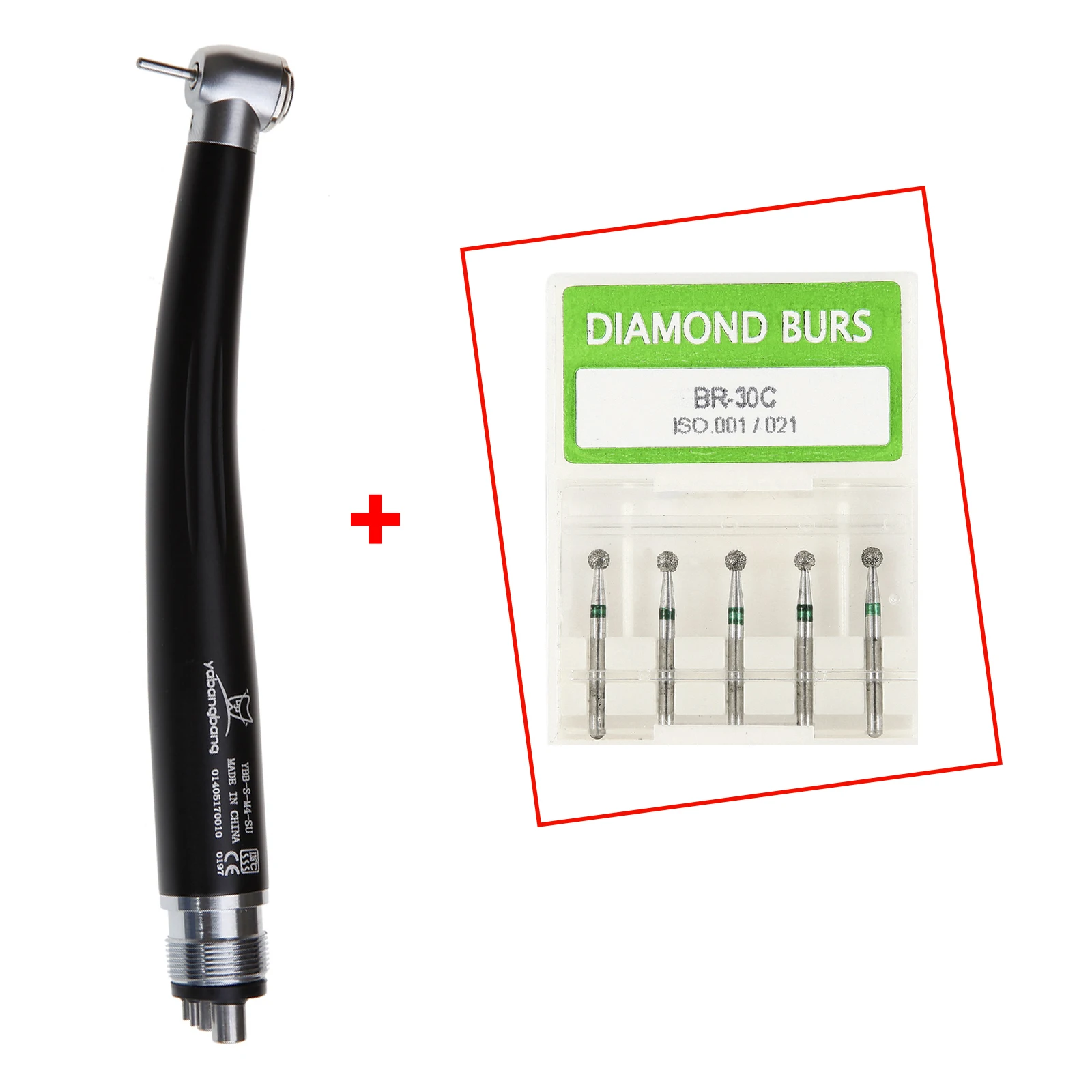 

Dental High Speed Handpiece 4 Hole +5 Pcs Diamond Burs Black color Push Button Standard Head for NSK