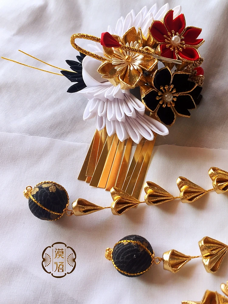 ผ้าฝ้าย Kimono Hairpin Tassels ผู้หญิงคอสเพลย์สำหรับ Kimono Hanfu ทำด้วยมืออุปกรณ์เสริมผมน่ารักสาว Headdress Yukata Headwear