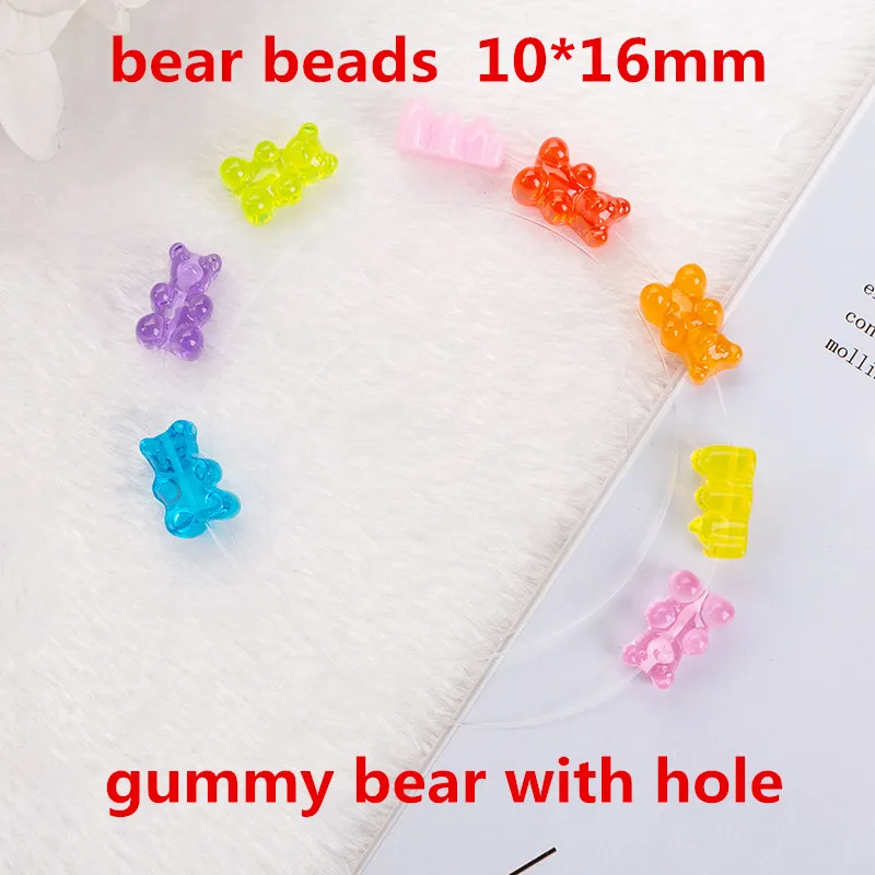 20Pcs 16*10MM Gummy  Bear Charms Flatback Resin Beads With Hole  Necklace Pendant Bracelets Diy  Making  Accessories