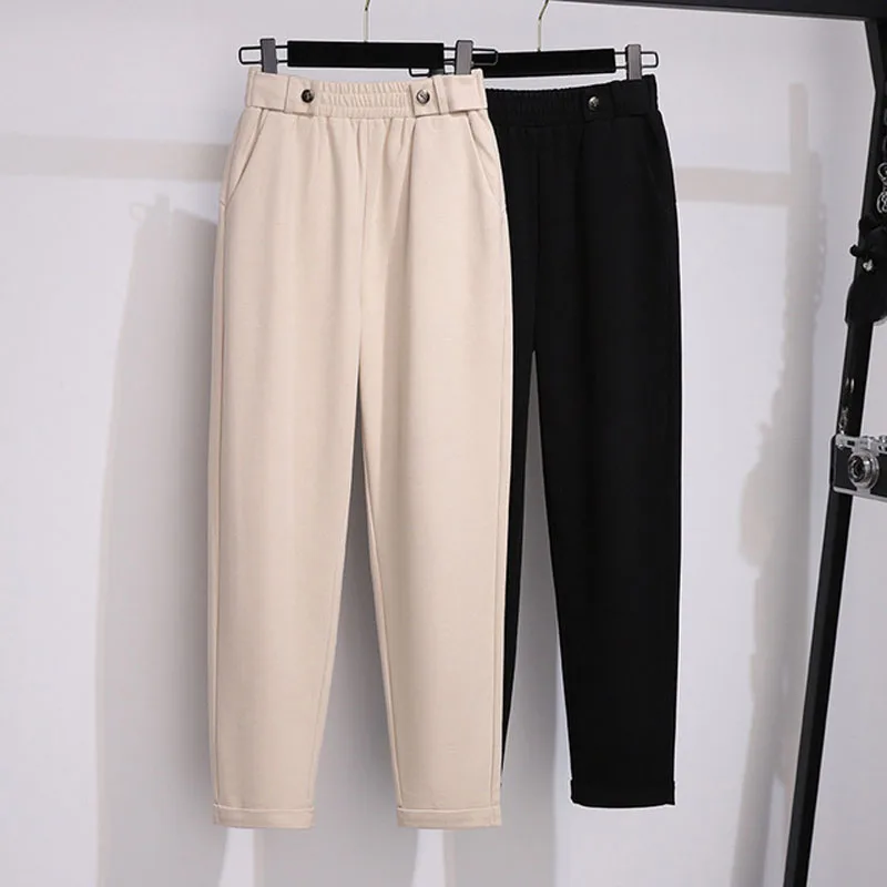 Pantalones de lana de talla grande para mujer, pantalón harén informal de cintura alta, Delgado, rábano, 155Kg, 5XL, 6XL, 7XL, 8XL, 9XL, 10XL