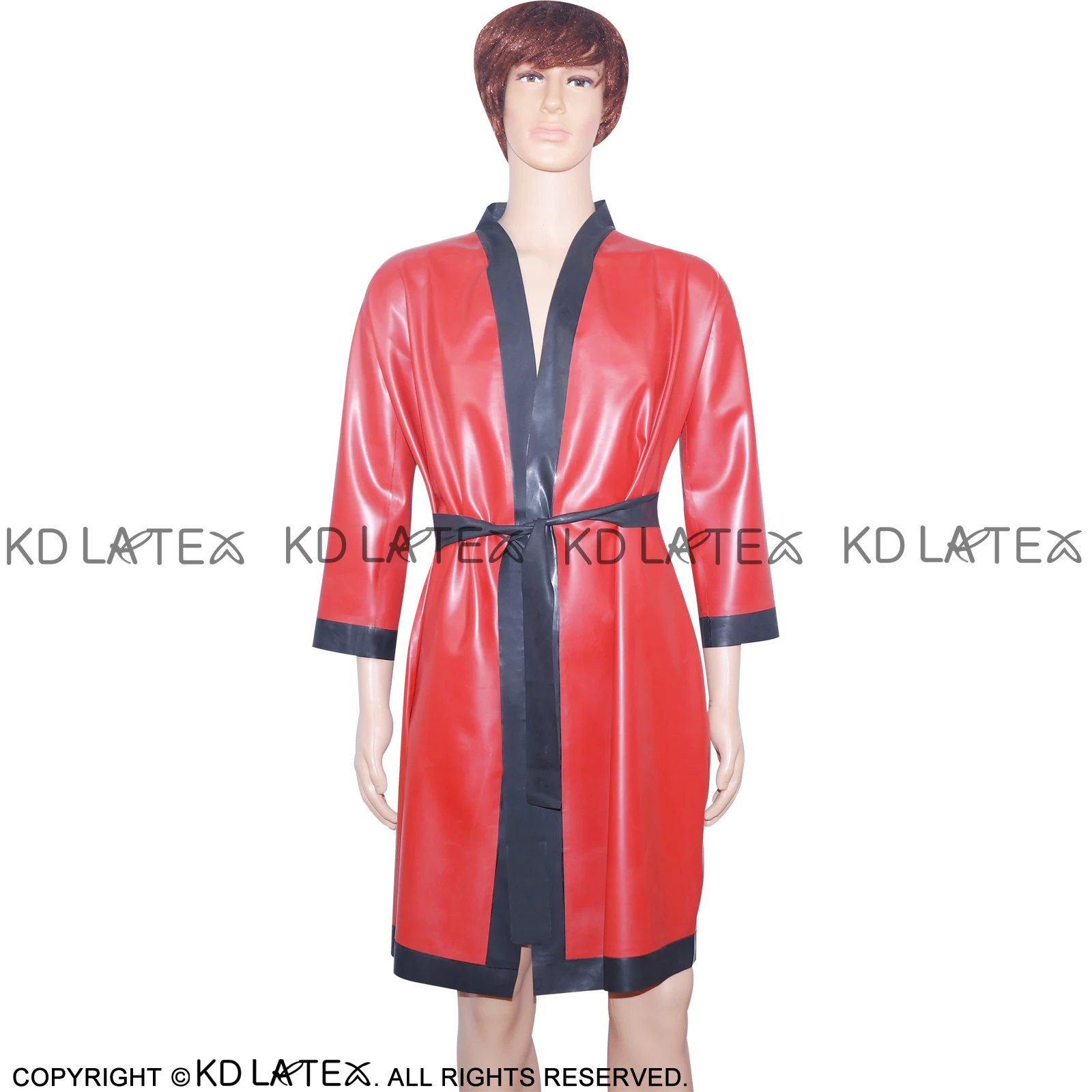 

Красно-черное сексуальное латексное халат с Ремни резины, одежда для сна, куртка верхняя одежда, платье YF-0005