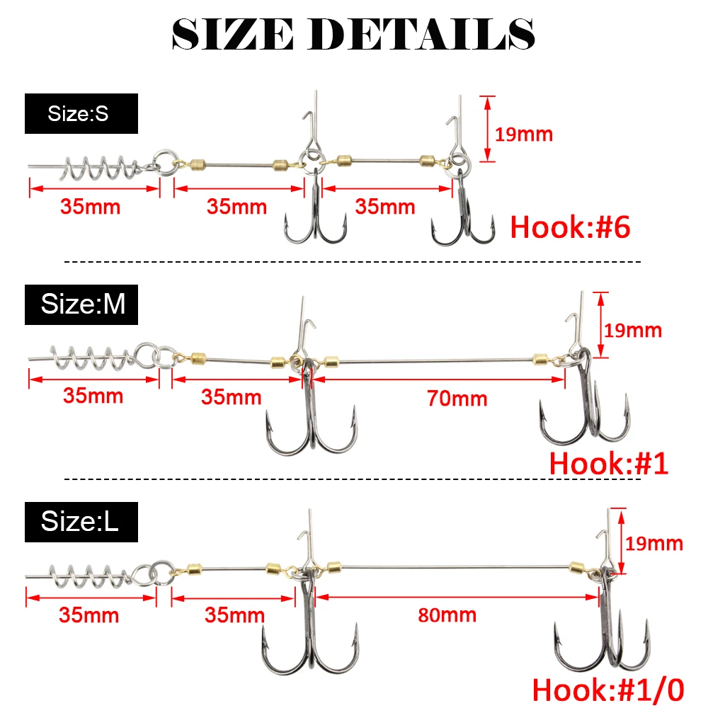 Spinpoler Shad Belly Hook Stinger Rig for Softbait Pike Double Fishing Hooks #6 #1 #1/0 Cork Screw Shad Spin Rig Tackle Pesca