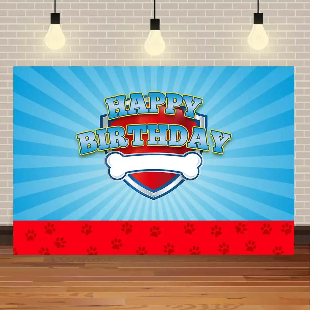 NeoBack Kids Photography Puppy Background Boy Girl Baby Dog Blue Paw Birthday Banner Backdrop Party Children Photo Photocall