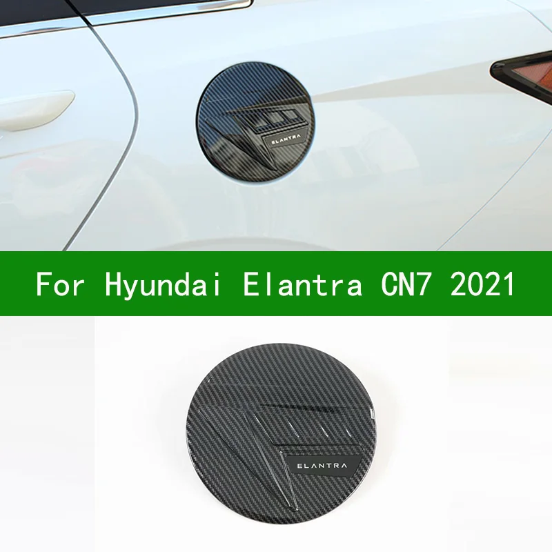 

Carbon fiber pattern chrome silver stainless steel fuel tank cap cover trim for HYUNDAI Elantra Avante I30 sedan 2020-2021